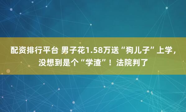 配资排行平台 男子花1.58万送“狗儿子”上学，没想到是个“学渣”！法院判了
